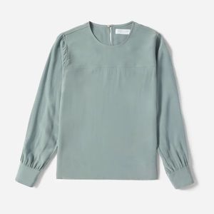 Everlane Blue Long Sleeve Silk Blouse